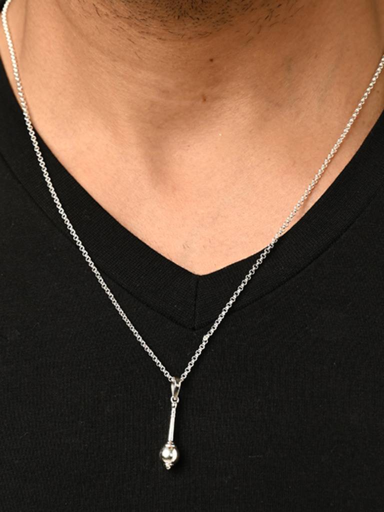 925 Silver Platinum Plated Religious Hanumanji Gada Men Pendant Necklace With Chain Gift For Men & Boys : CSMNP9