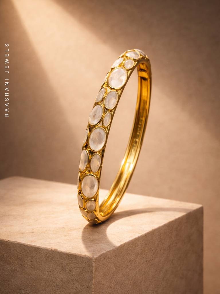 White Bubble Enamel Gold Bracelet | Anti-Tarnish Everyday Bangle : ATB688WBEB