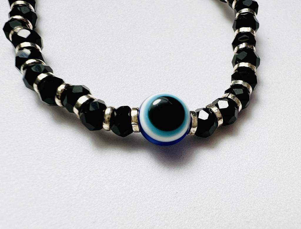 925 Sterling Silver Black Beads Evil Eye Bracelet For Baby : ARSBR109