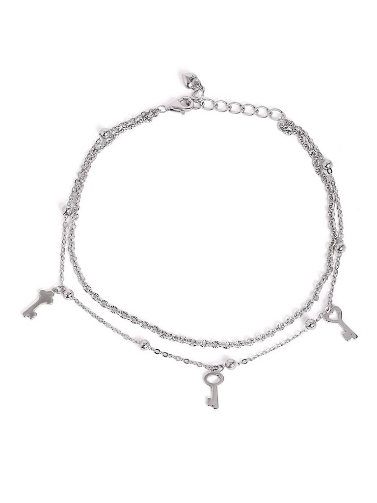 Silver Secret Key Charm Adjustable Anklet : WAN00037