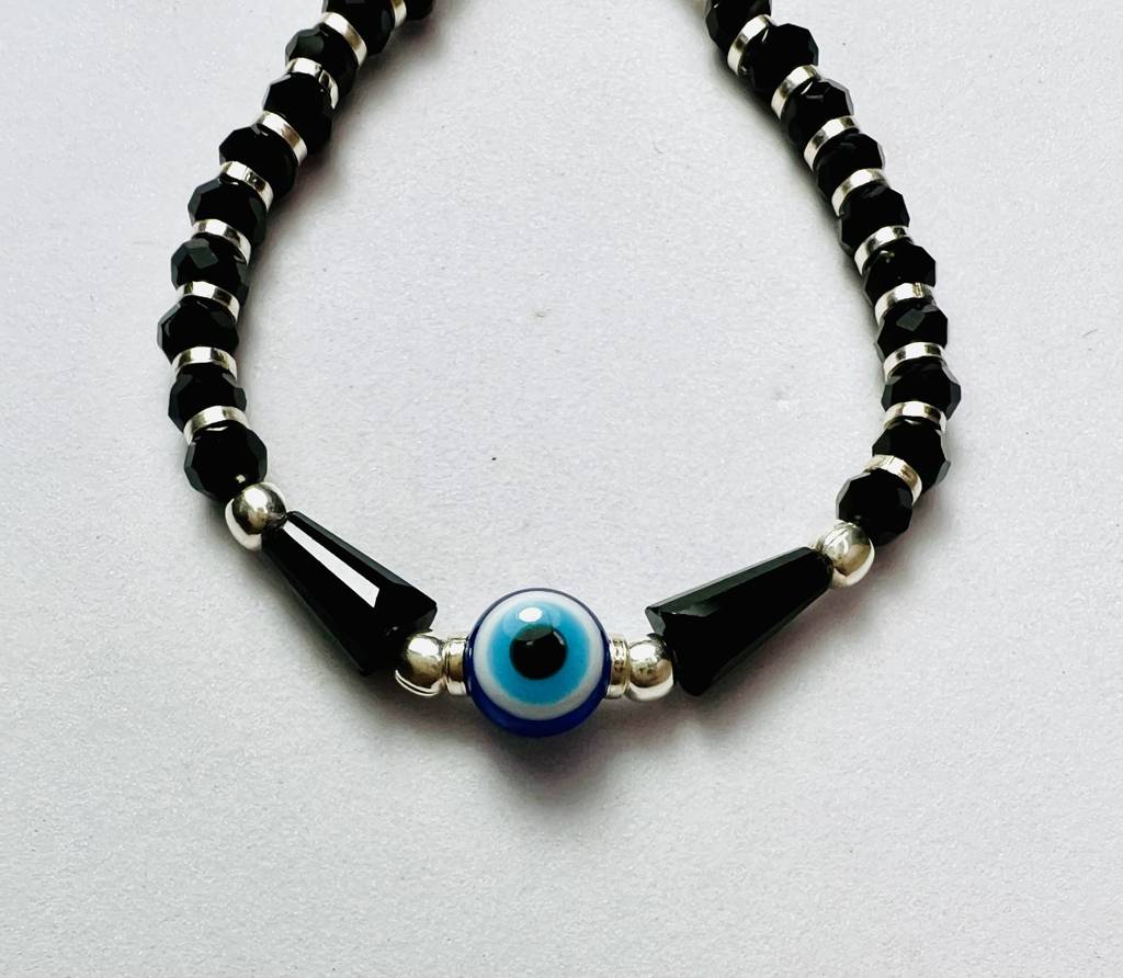 925 Sterling Silver Black Beads Evil Eye Baby Bracelet : ARSBR27