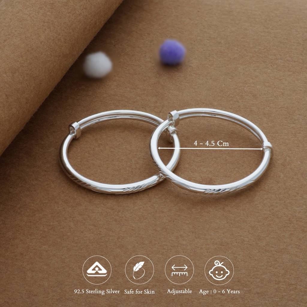 Iyal Everyday Silver Kid Bangles (0-6 Yrs) | 999 Hallmark | Adjustable | Everyday Wear : KB-CC-RH-A-302-P