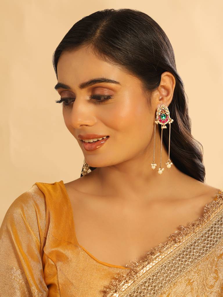 Ethereal Kundan Chain & Pearl Drops Earrings : YI24A0436E