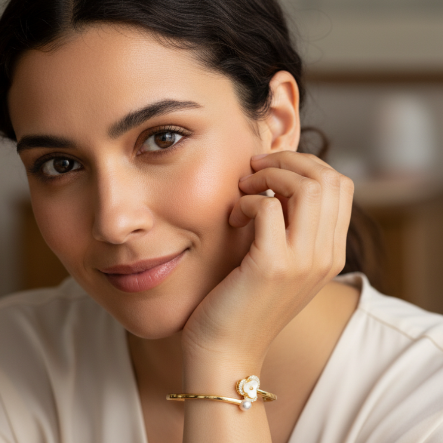 Pearl Open Bangle For Women | Elegant Open Cuff Pearl Bangle Jewellery : 7312760535