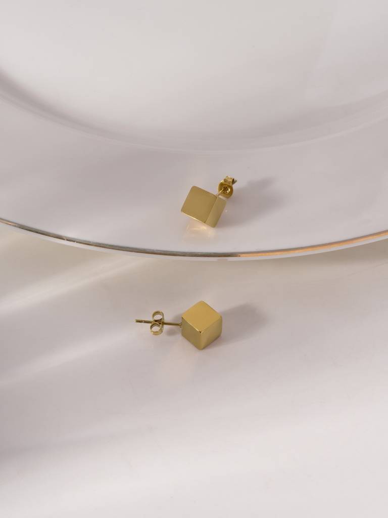 Solid Cube Stud Earrings For Women - Waterproof & Anti-Tarnish : ER0658