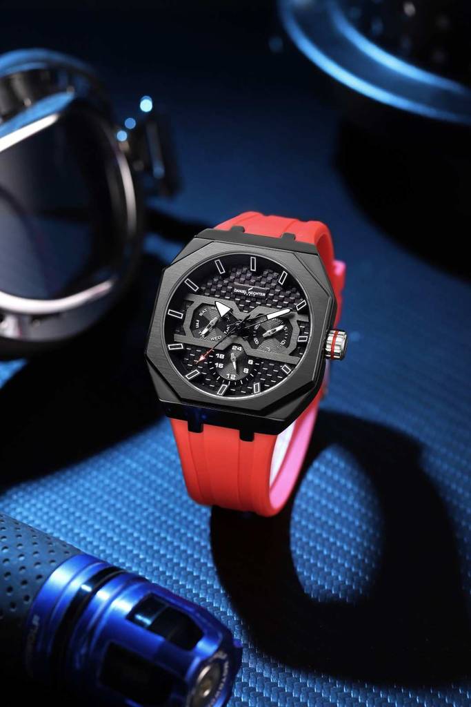 Daniel Hechter Paris Kleber Collection Sporty Multifunction Watch For Men With Checkered Geometric Dial, Day & Da : DHM1023-03