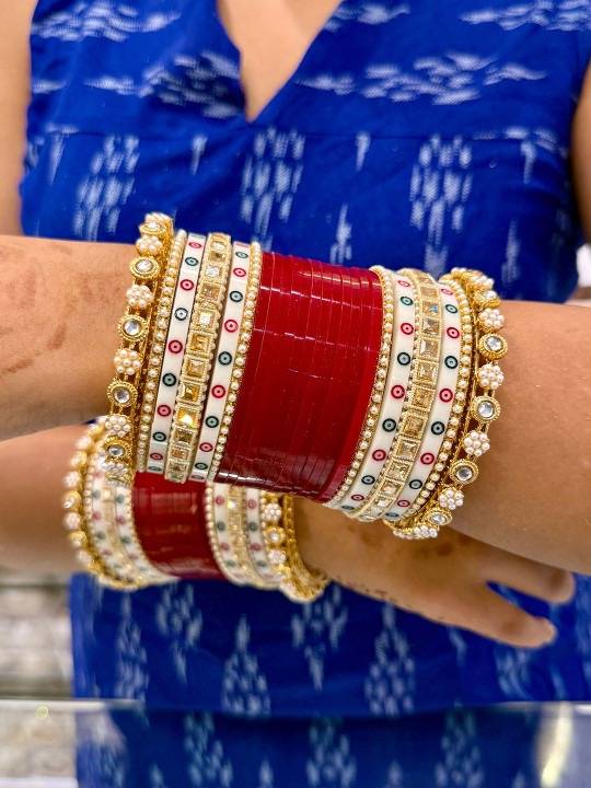 Authentic Punjabi Chooda Set – Red & White Bridal Bangles : HB-21-24