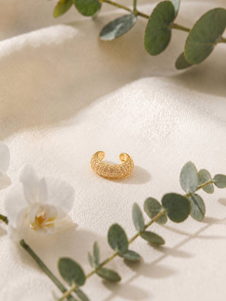 Nano Cz Gold Ear Cuff – Anti Tarnish No-Piercing Ear Clip : ATE890NSE
