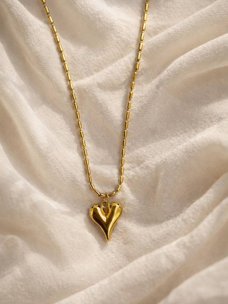 18K Gold Heart Beaded Chain Necklace – Stainless Steel : ATC819HBC