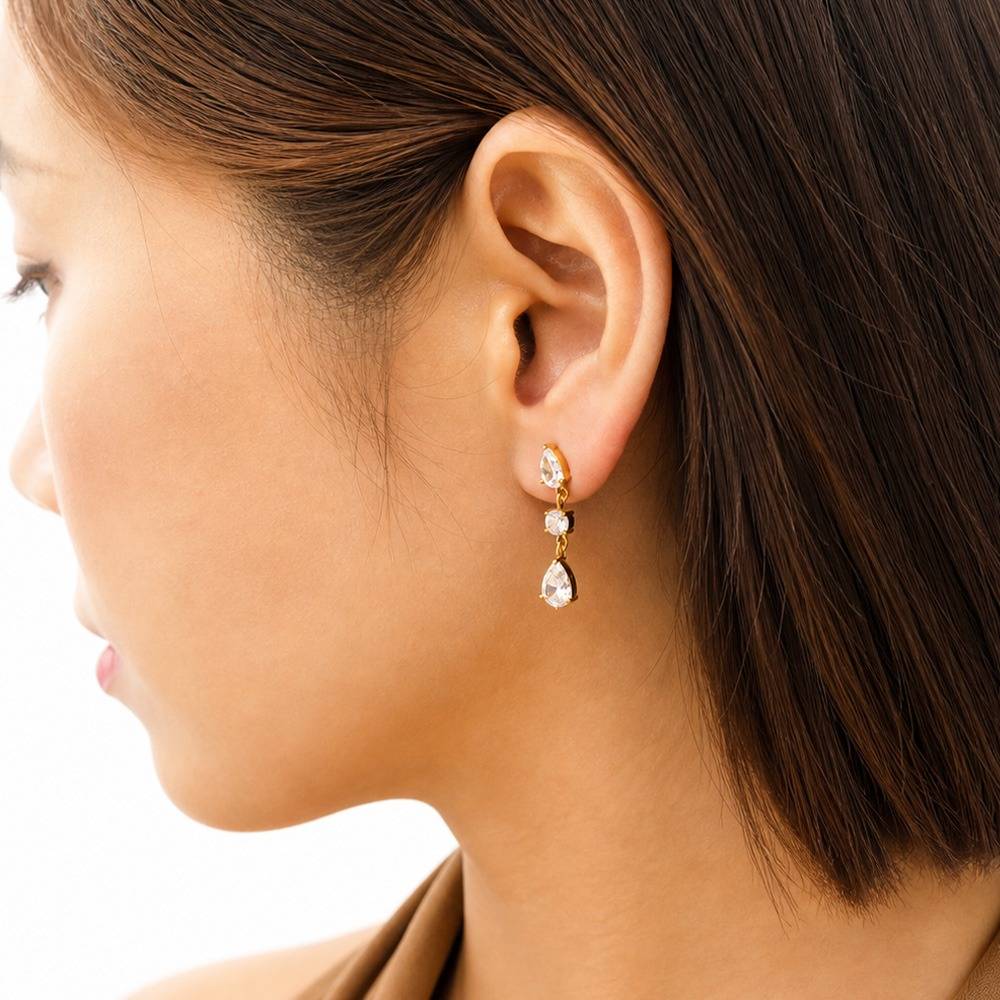 Women 18K Yellow Gold-Plated Cz Stone Drop Earrings : 101180
