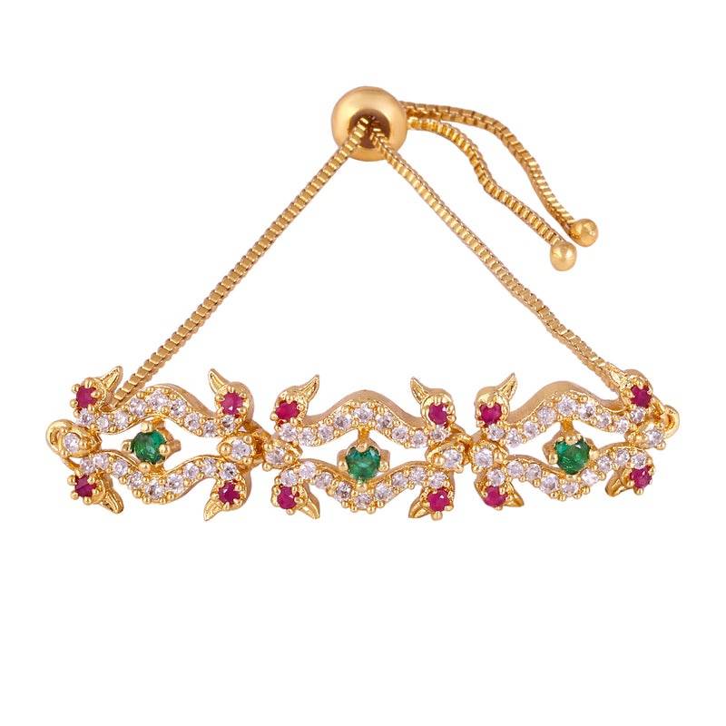 Glam Cz Peacock Bracelet Adjustable Bracelet | Festive & Party Wear : AD-175-IGRBGNBR