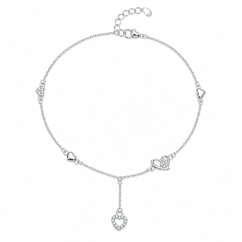 Silver Heart Drop Anklet : AN03485