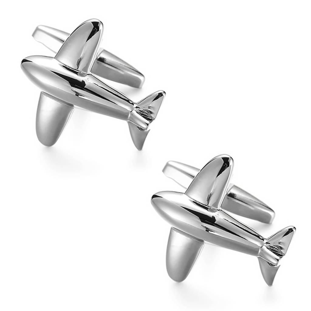 Silver Plated Airplane Plane Jet Pilot Pair Cufflinks For Men Boys Buisness Gift : PX9CL15