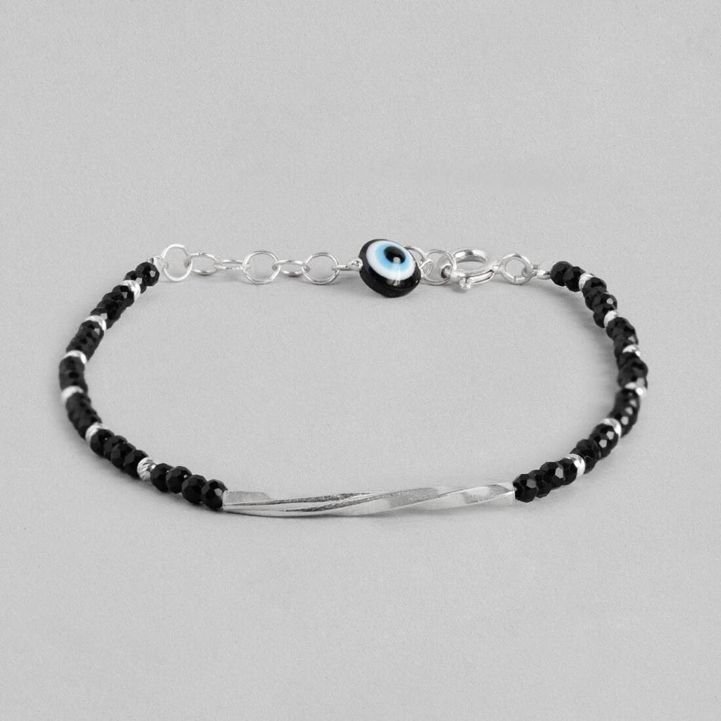 Evil Eye Charms 925 Sterling Silver Rhodium-Plated Bracelet With Beads : BR-80221-R