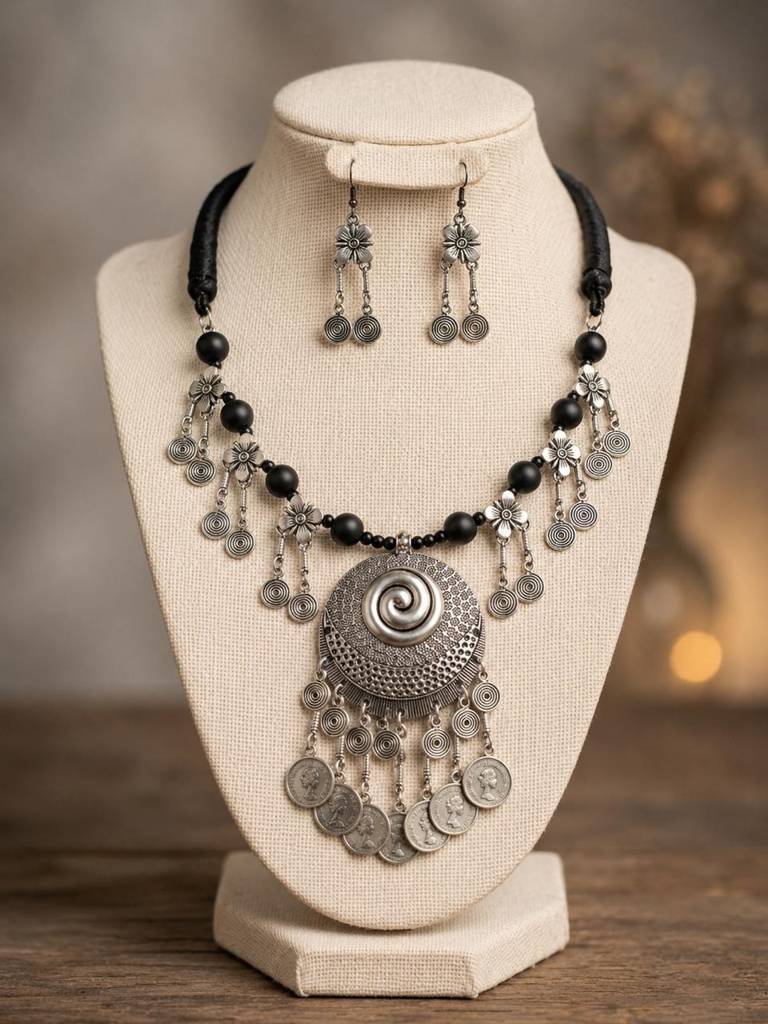 Nargis Spiral Coin Statement Necklace Set : HM56