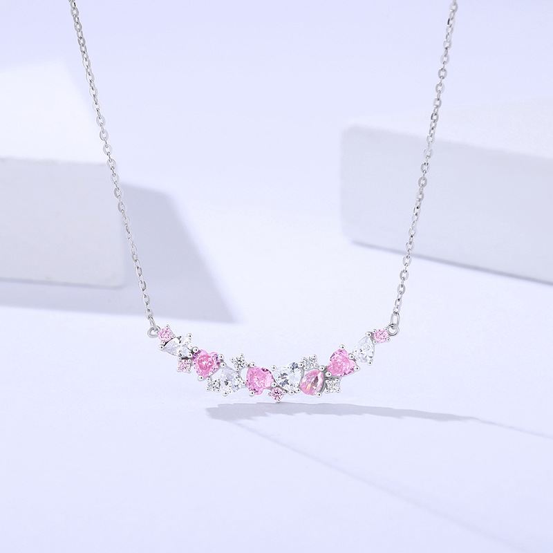 925 Sterling Silver Pink Stone Heart Princess Necklace For Women & Girls, 925 Stamp With Certificate Of Authentic : B0D541574L