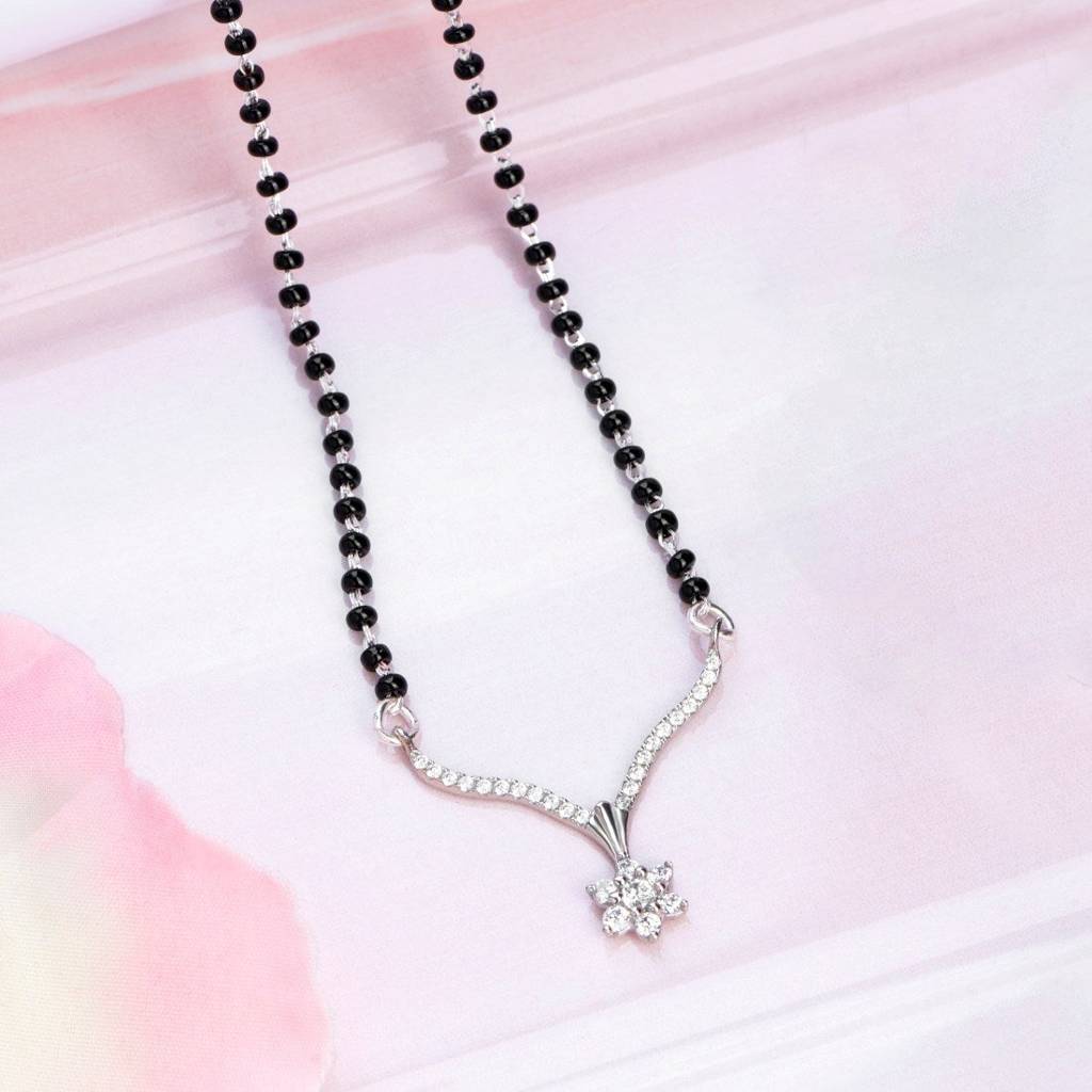 Floral 925 Silver Mangalsutra : MGS-10003-C