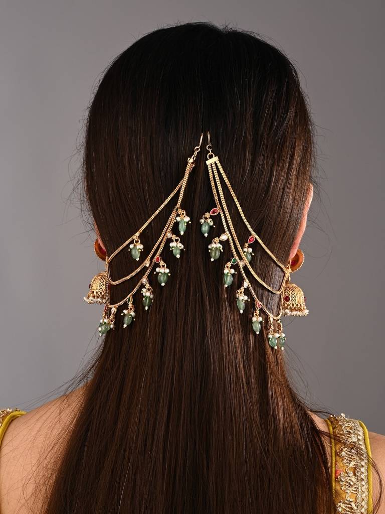 Opulent Multistrand Earchains With Cluster Beads : S24FAEC602GLD