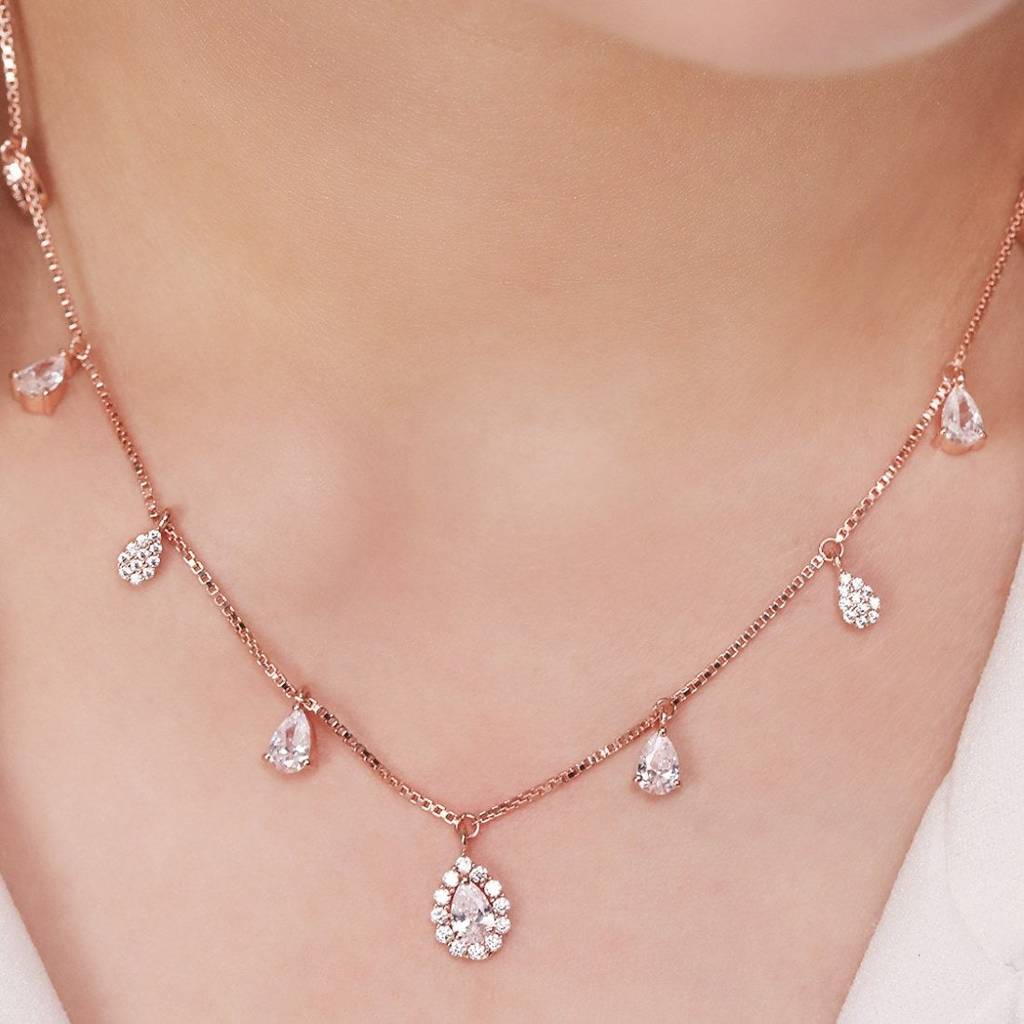 Rosy Radiance Rose Gold-Plated Cz Droplet 925 Sterling Silver