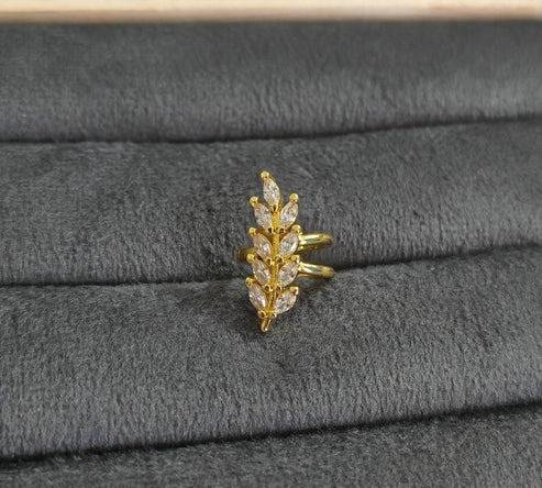 Anti-Tarnish Leaf Ear Cuff Earring For Women | Gold Plated Cz Ear Cuff | No Piercing Cartilage Earring : AST-EAR-0186