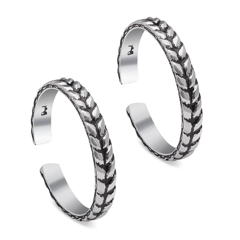 Leafy Elegance 925 Sterling Silver Toe Rings : TOE-10067-R