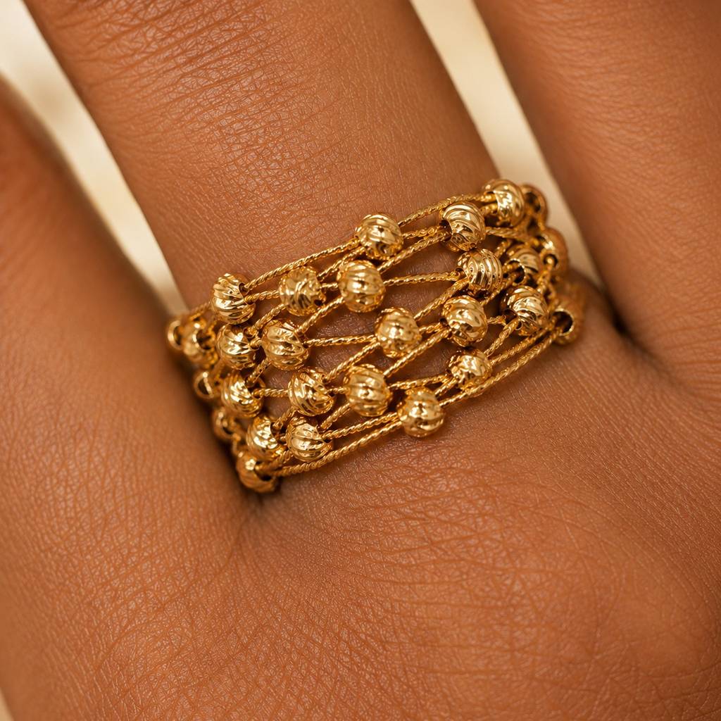 Gold Woven Mesh Open Adjustable Ring : RRAPR26AID-10