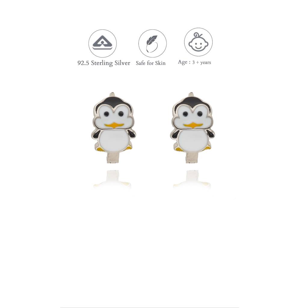 Iyal Frosty Penguin 925 Silver Kid Hoops Earring (3+ Yrs) : KE-KH-RH-U-153-P