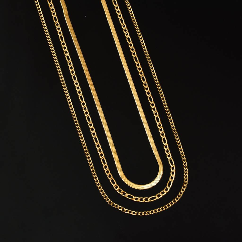 Anti-Tarnish Golden Flow Multilayer Chain Necklace : NENECKGPNA17