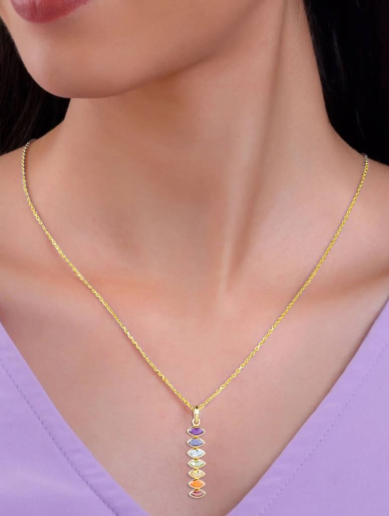 925 Sterling Silver Gold Plated Chakra Pendant With Chain For Women | Gemstone Pendant | Handmade Jewelry | Elegan : FU-037G-C