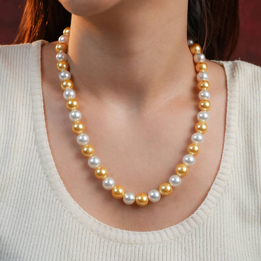 Golden Glow Pearl Necklace Set : PRMBS35
