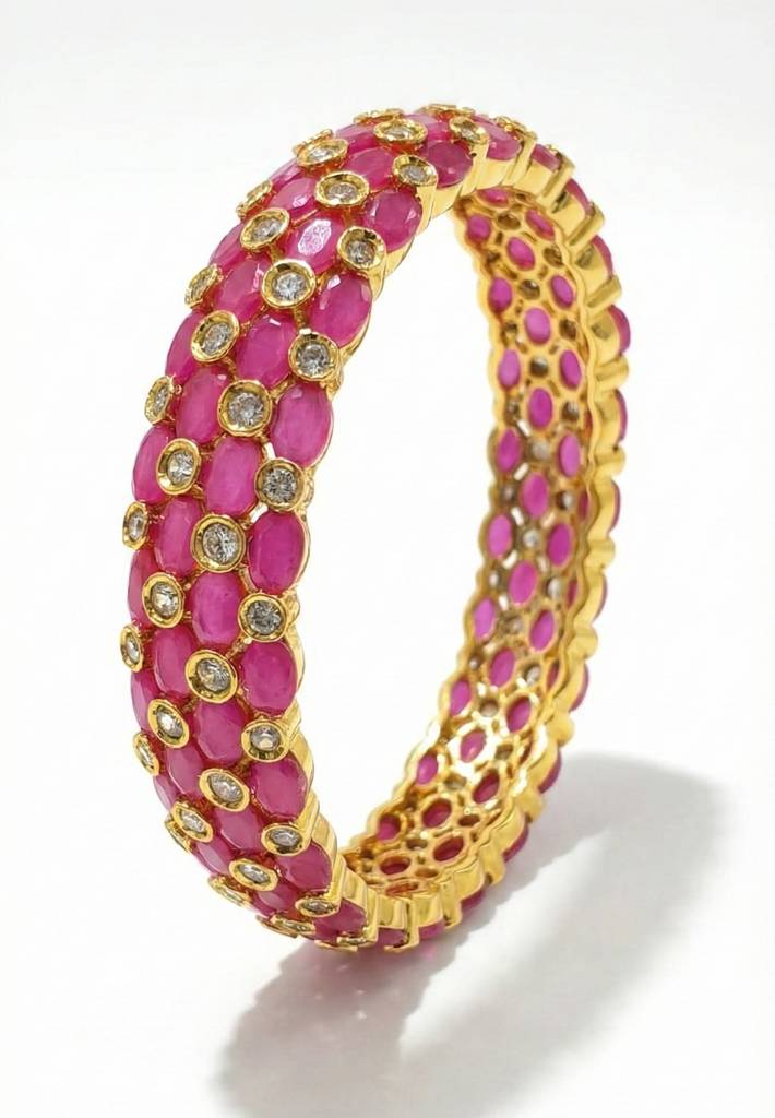 Ruby Studded Traditional Gold-Plated Bangle With American Diamonds | Traditional Bridal & Festive Wear Kada : N124