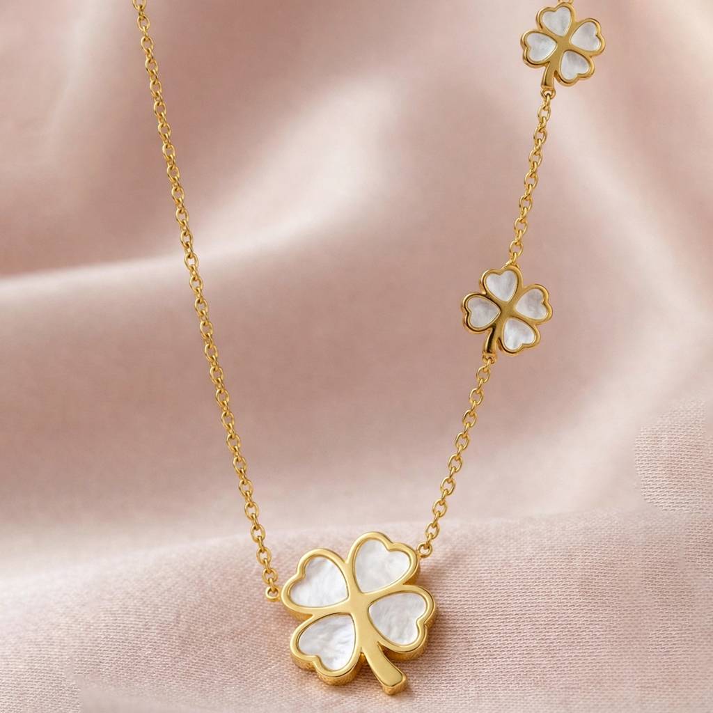 Gold-Plated Chic Multi Clover Charm Anti-Tarnish Pendant Necklace : HSPS60MB1594