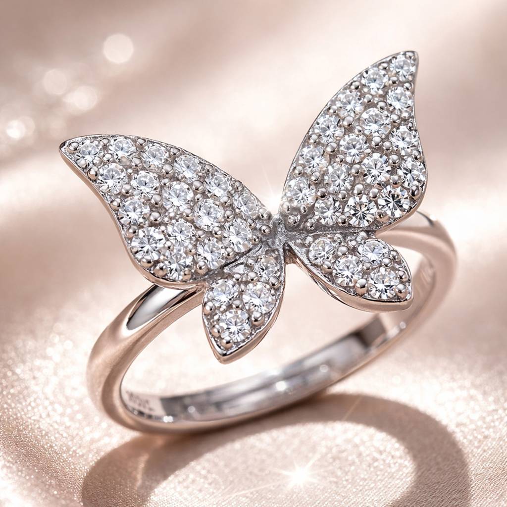 Sliver- Tone Shimmer Butterfly  Anti-Tarnish Ring : HSPS60MB1697