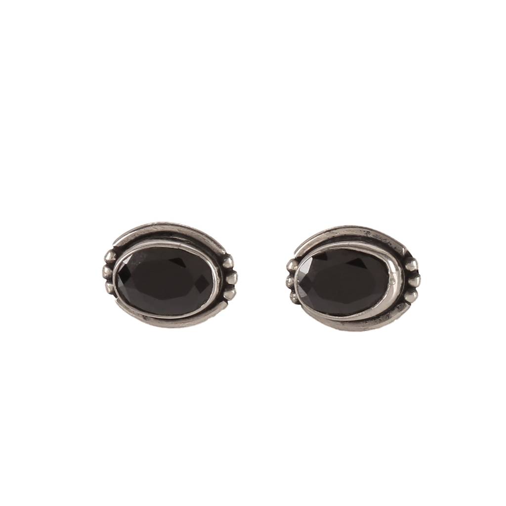 925 Sterling Silver Black Onyx Stone Eartops - Elegant Boho-Chic Jewelry For Women : FU-0155-2