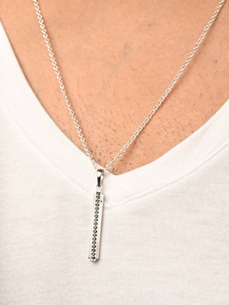 925 Silver Platinum Plated Swiss Zircon Pedro Men Pendant Necklace With Chain Gift For Men & Boys : CSMNP32