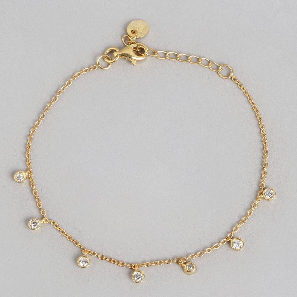 Golden Charmed Elegance Cz 925 Sterling Silver Charm Bracelet : BR-80222-G