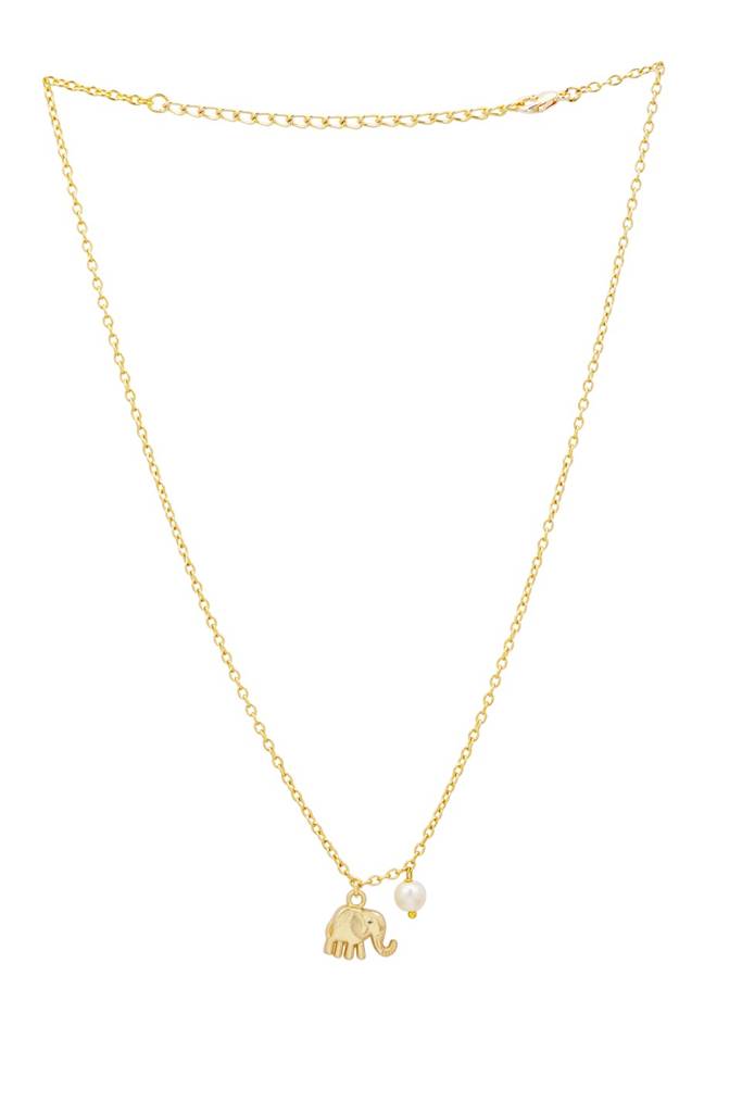 Anti-Tarnish 22Kt Gold-Plated Elephant Pendant Necklace : P03531
