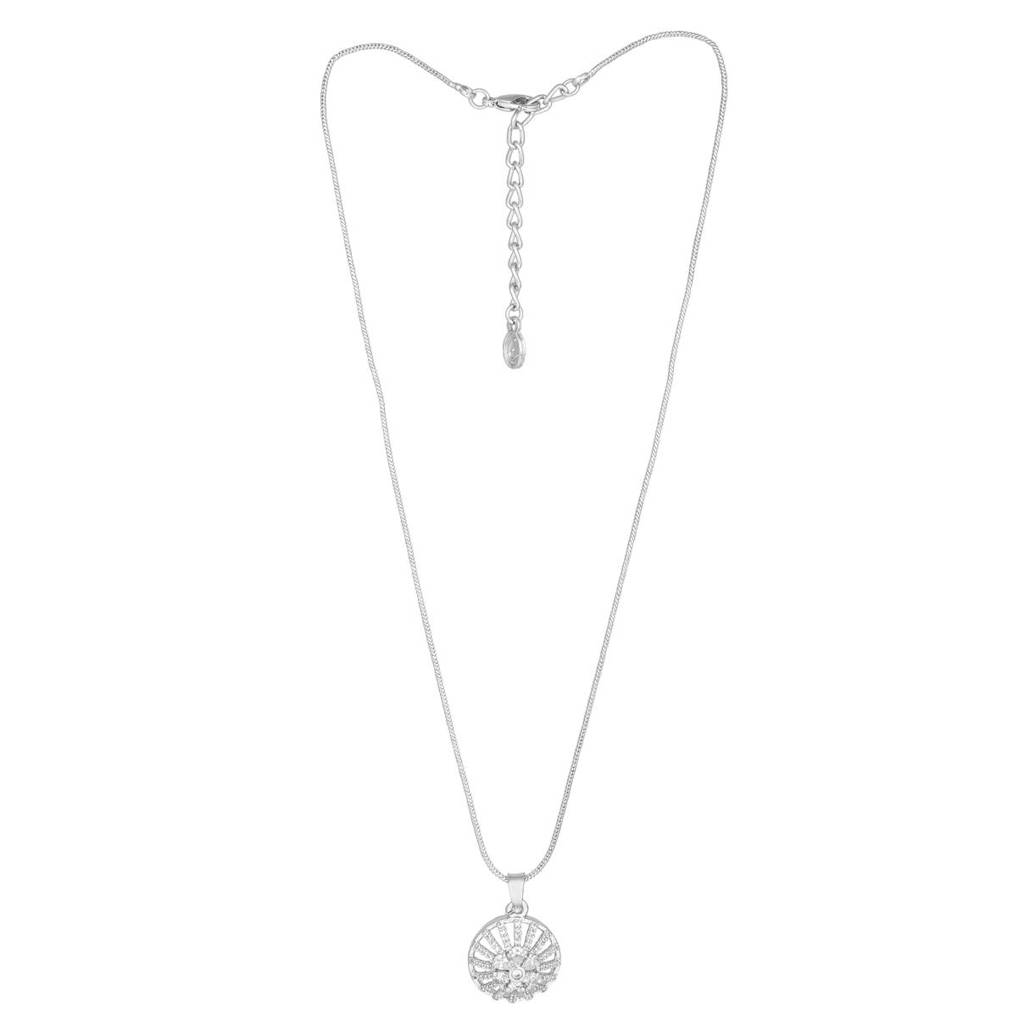 Estele Rhodium Plated Cz Flower Designer Pendant Set With White Stones For Women