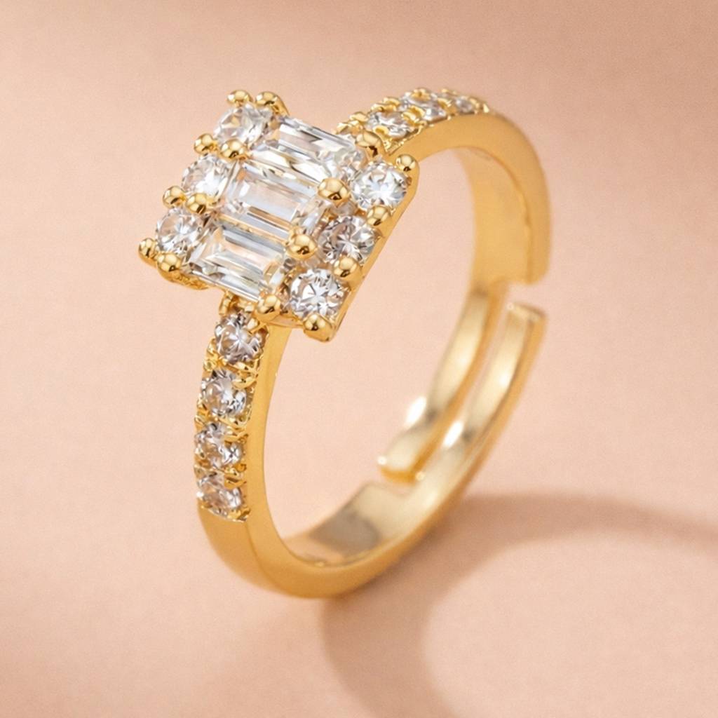Gold-Plated Multi-Stone Design Anti-Tarnish Ring : HSPS60MB1407