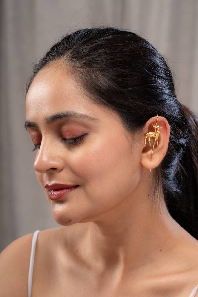 Anti-Tarnish 22Kt Gold-Plated Antler Needle Earcuff-Single : EC06023
