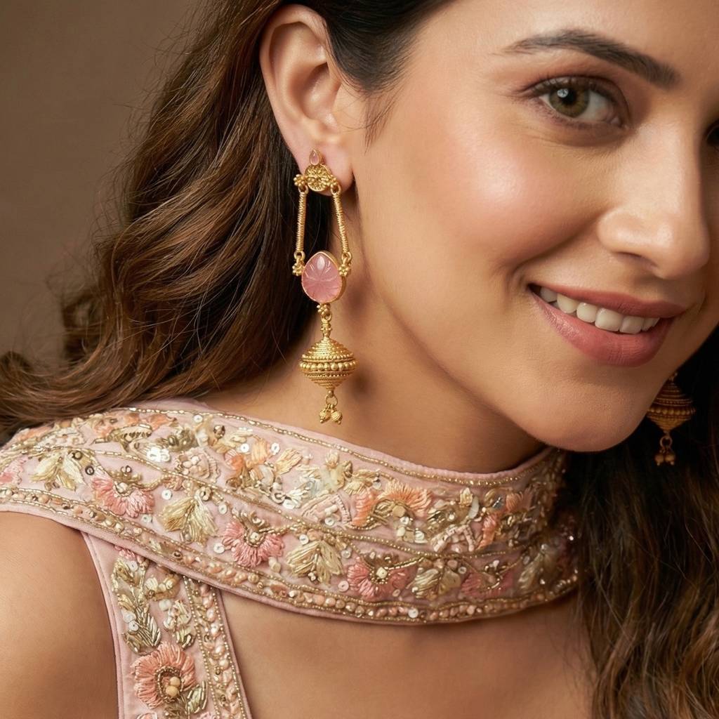 Trendy Celebrity Inspired Oxidised Stone Long Dangler Earrings : 370-KEG-13541-PK