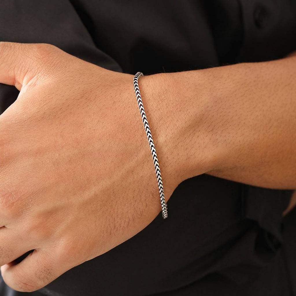Dual Tone 925 Sterling Silver Men'S Chain Bracelet (One Size) : BR-80410-R