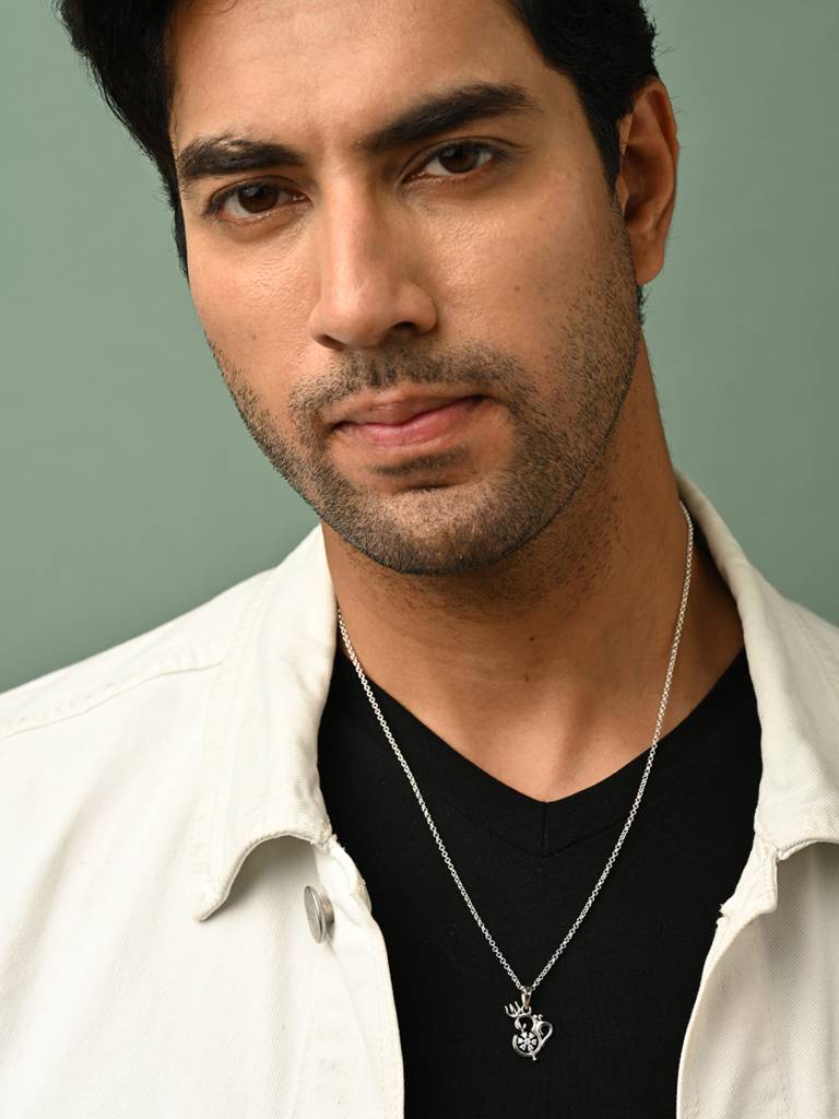 925 Silver Platinum Plated Swiss Zircon Om Trishul Men Pendant Without Chain Gift For Men & Boys : CSMNP12_NOCHAIN