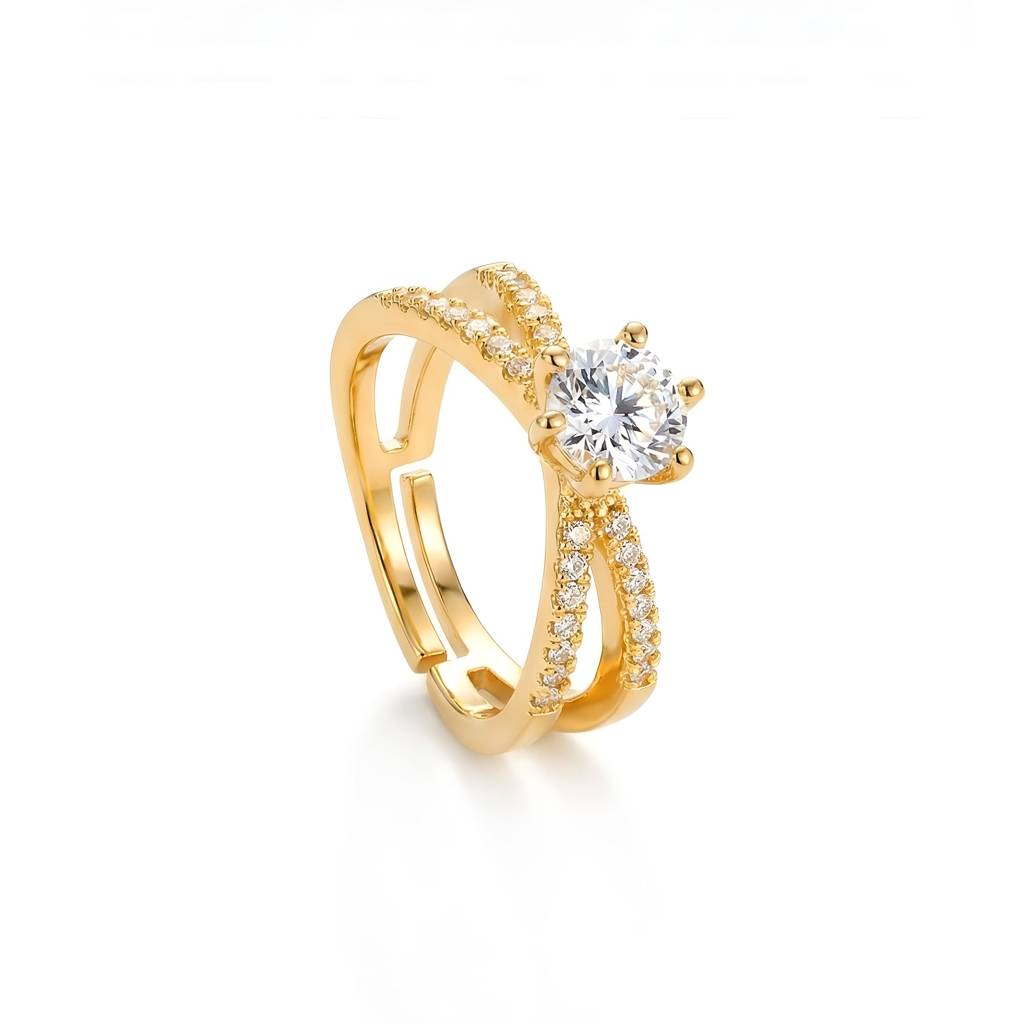 Forever Gleam Solitaire Gold-Plated Adjustable Ring : HSPS60MB1400