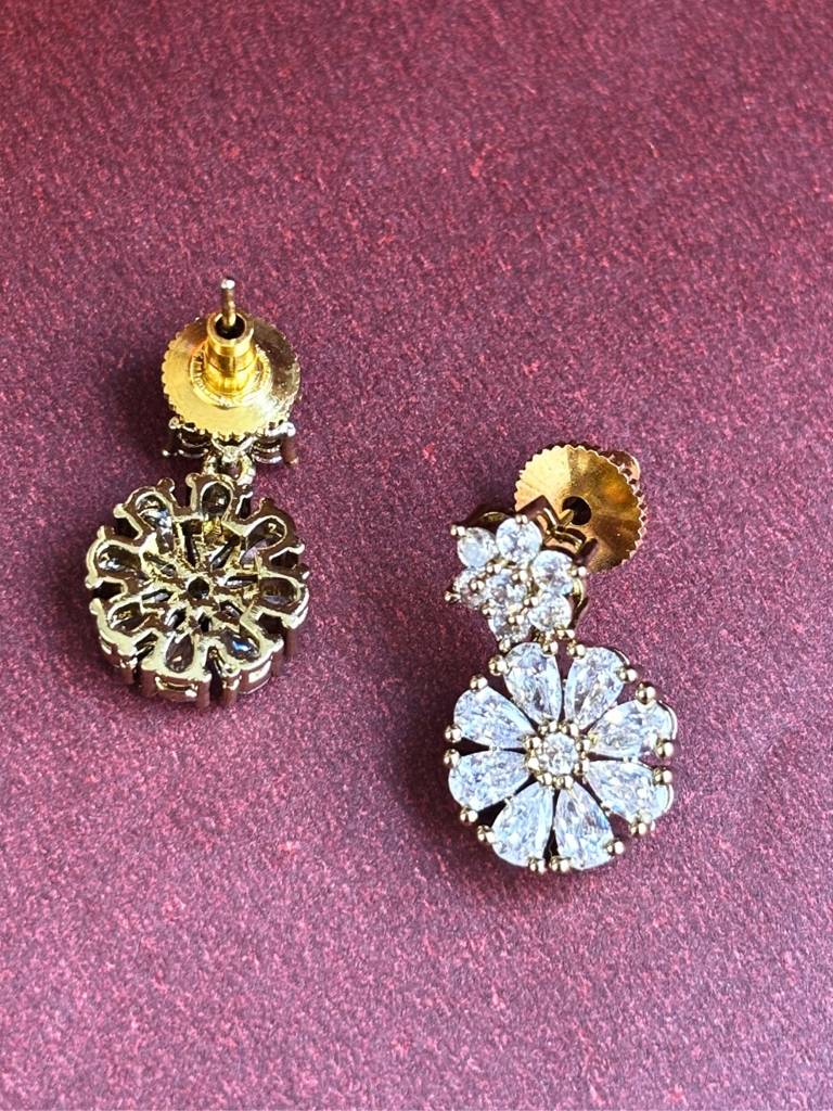 22K Mehandi Gold-Plated Crystal & Zircon Studded Traditonal Drop Earrings : VI25ERAD100007