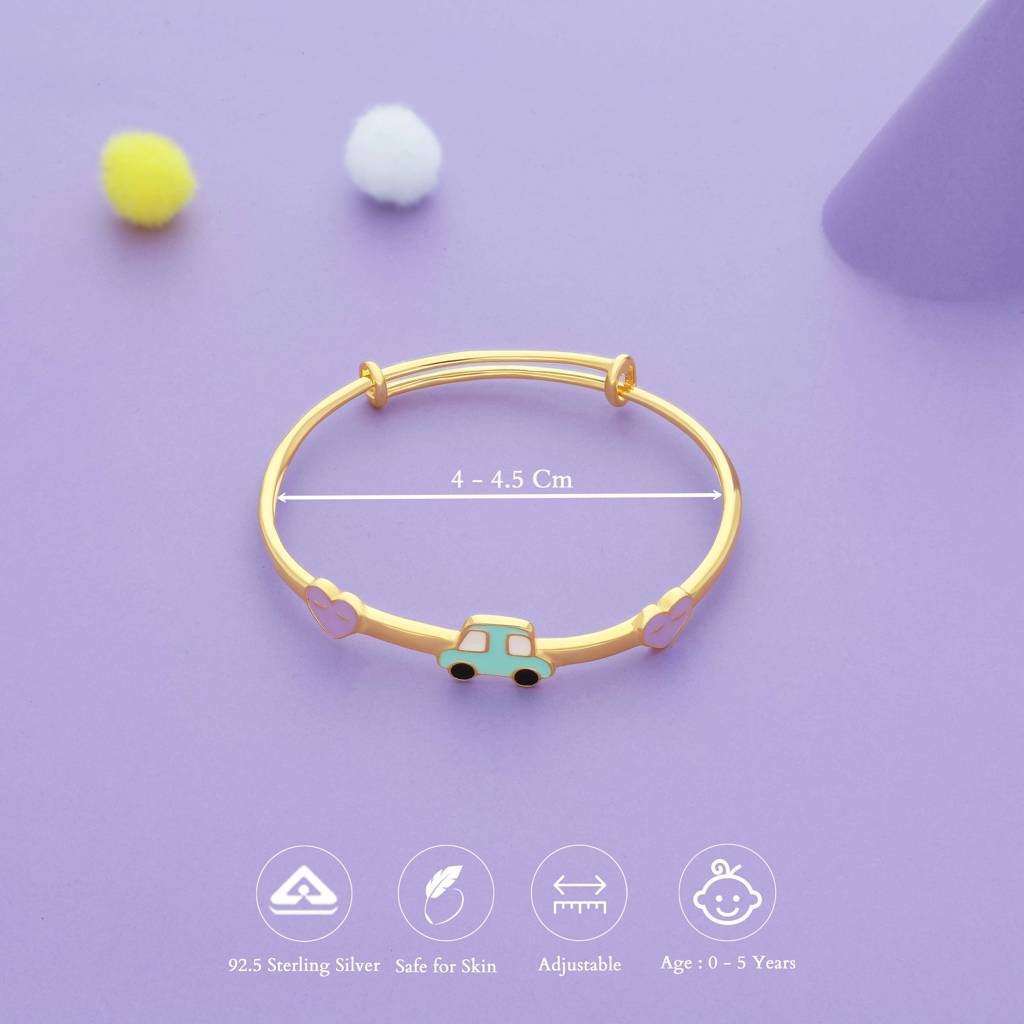Lovely Mini Ride Gold Polish 925 Kid Silver Bangles (0–5 Yrs) : KB-CC-GO-U-121-P