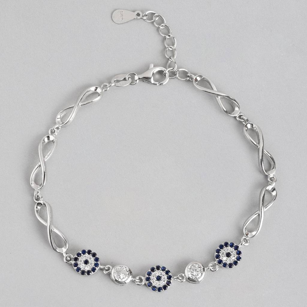Infinity Charm Evil Eye-Cz Rhodium-Plated 925 Sterling Silver Bracelet : BR-80328-R