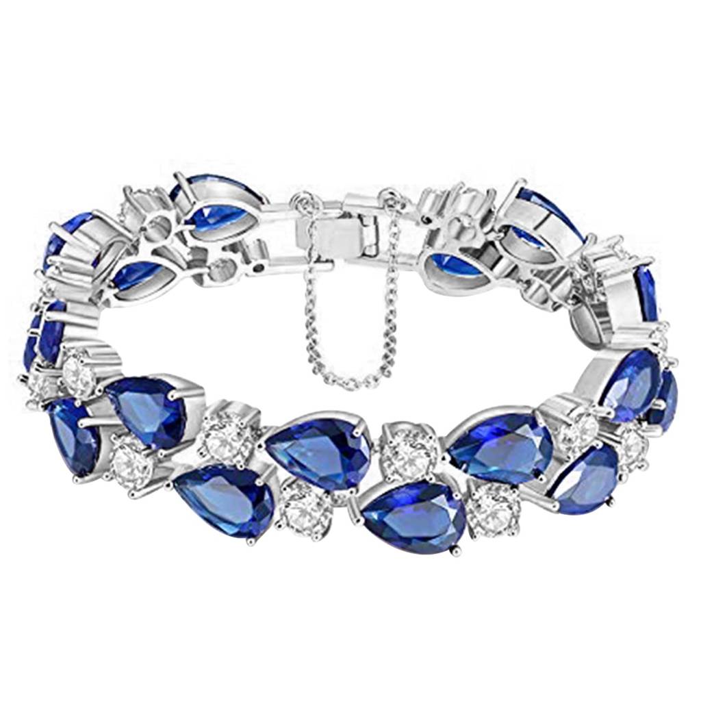 Blue Cubic Zirconia Silver Plated Studded Bracelet For Women Girls - Valentines Gift For Her : PX9B05S