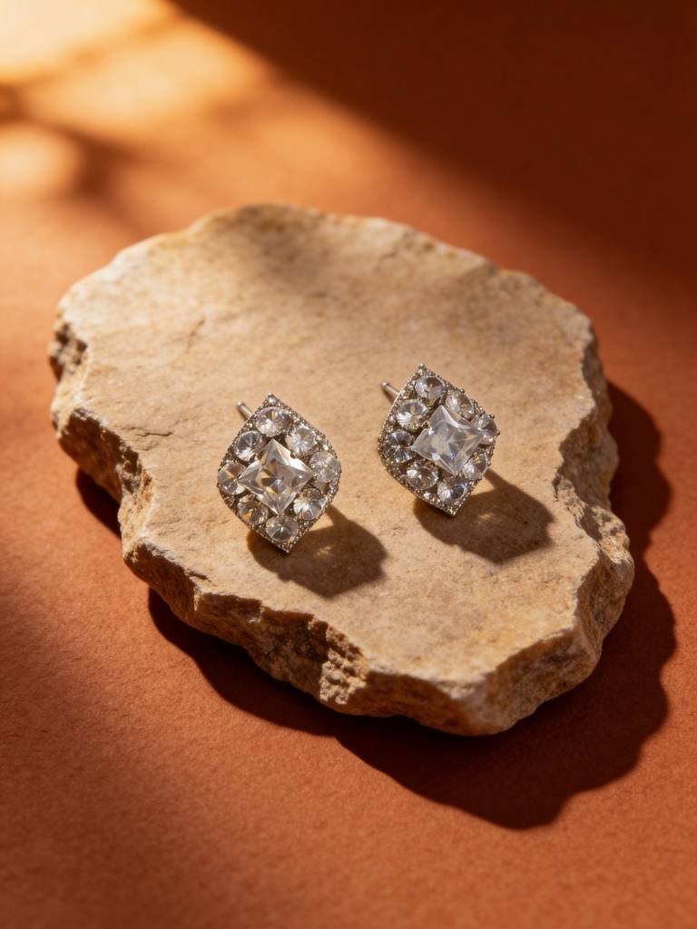 Designer Multi Stone Cz Stud Earrings – Rhodium Plated : ATE766DMSBS