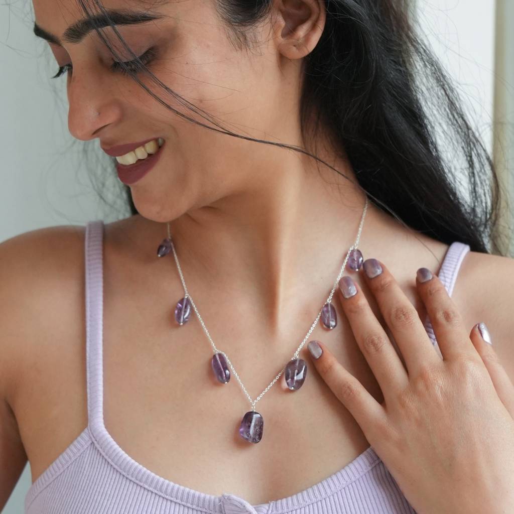 925 Silver Necklace With Real Amethyst : IS-NC-PC-1124